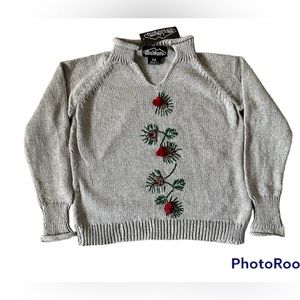 Vintage Rey Wear Handmade Christmas Sweater Holiday Winter Pine Holly 3D Medium